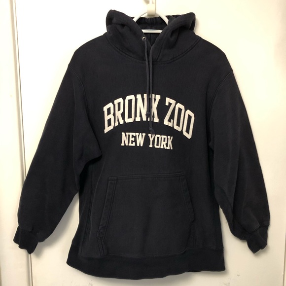 COPY - VINTAGE BRONX ZOO NEW YORK 90s REVERSE WEAVE HOODIE SWEATSHIRT NAVY MEDI… - Picture 7 of 8